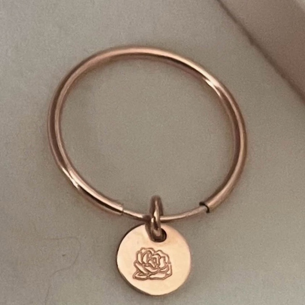 Made by Mary Evie Hoop Earrings with September Peony Stamped Charm New in Box